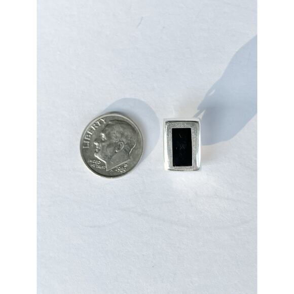 1960s Taxco TA-142 925 Silver & Black Onyx Baguette Rectangle Post Stud Earrings - Picture 5 of 8